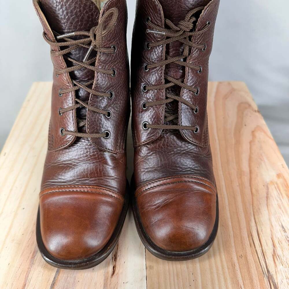 Vintage Vero Cuoio Brown Pebbled Leather Cap Toe Block Heel Boots Size 4.5 - Picture 7 of 11